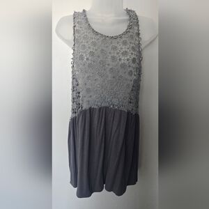 Y2K -  POL women's babydoll tunic Sleeveless top soft gray sheer lace Small